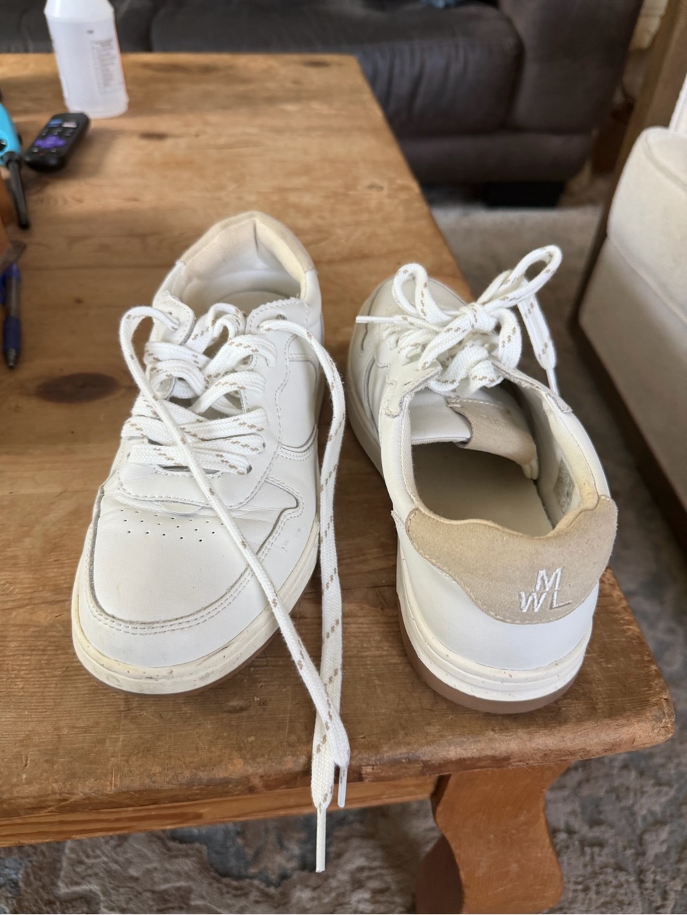 Madewell White and Tan Low-Top Leather Sneakers - Picture 2 of 2